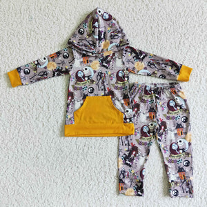 BLP0004  Boys Halloween Zombie Hooded Pocket Long Sleeve Pants Set