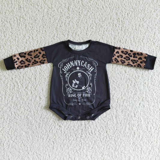 LR0014 JOHNNY CASH Black Leopard Print Long Sleeve Bodysuit