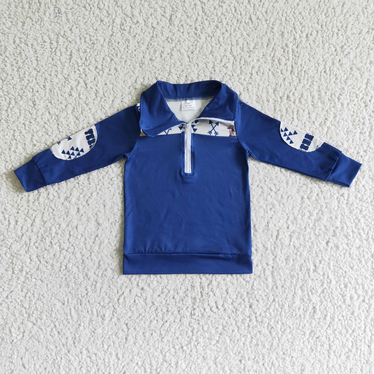 BT0018    Boys Bull Head Arrow Blue Zip Long Sleeve Sweatshirt