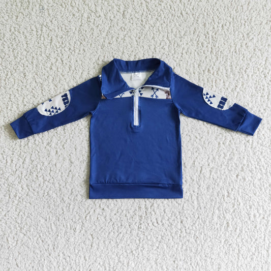 BT0018 Boys Bull Head Arrow Blue Zip Long Sleeve Sweatshirt