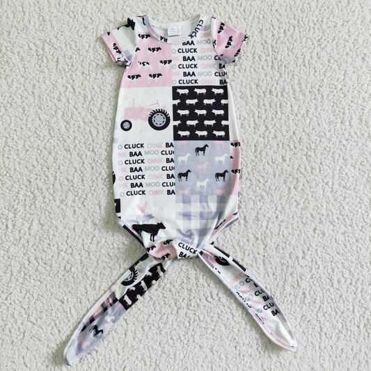 NB0002 Alphabet-print baby short-sleeve lace-up robe