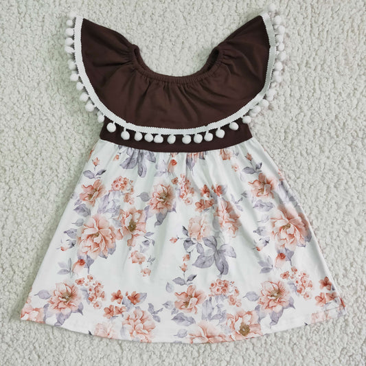 GSD0023  Brown Sleeveless Paneled Floral Print Dress