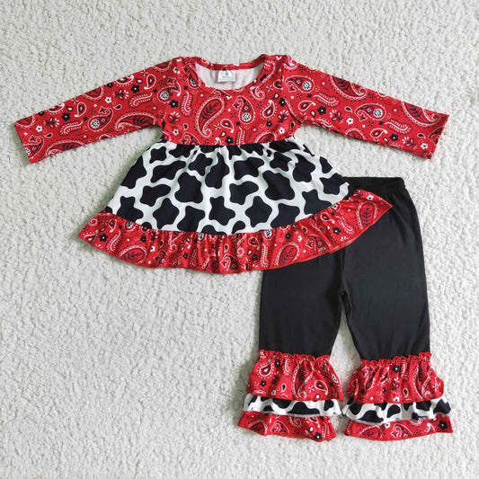 6 B2-23   girl red top black ruffle trousers