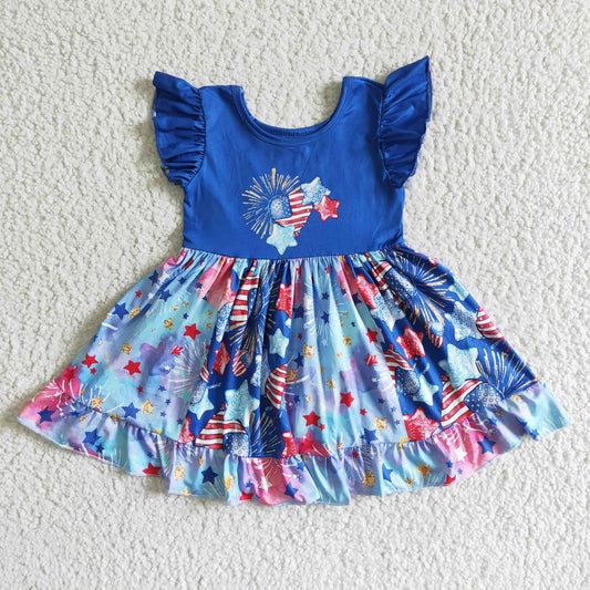 GSD0070  Independence Day Costume Firework Pattern Blue Dress