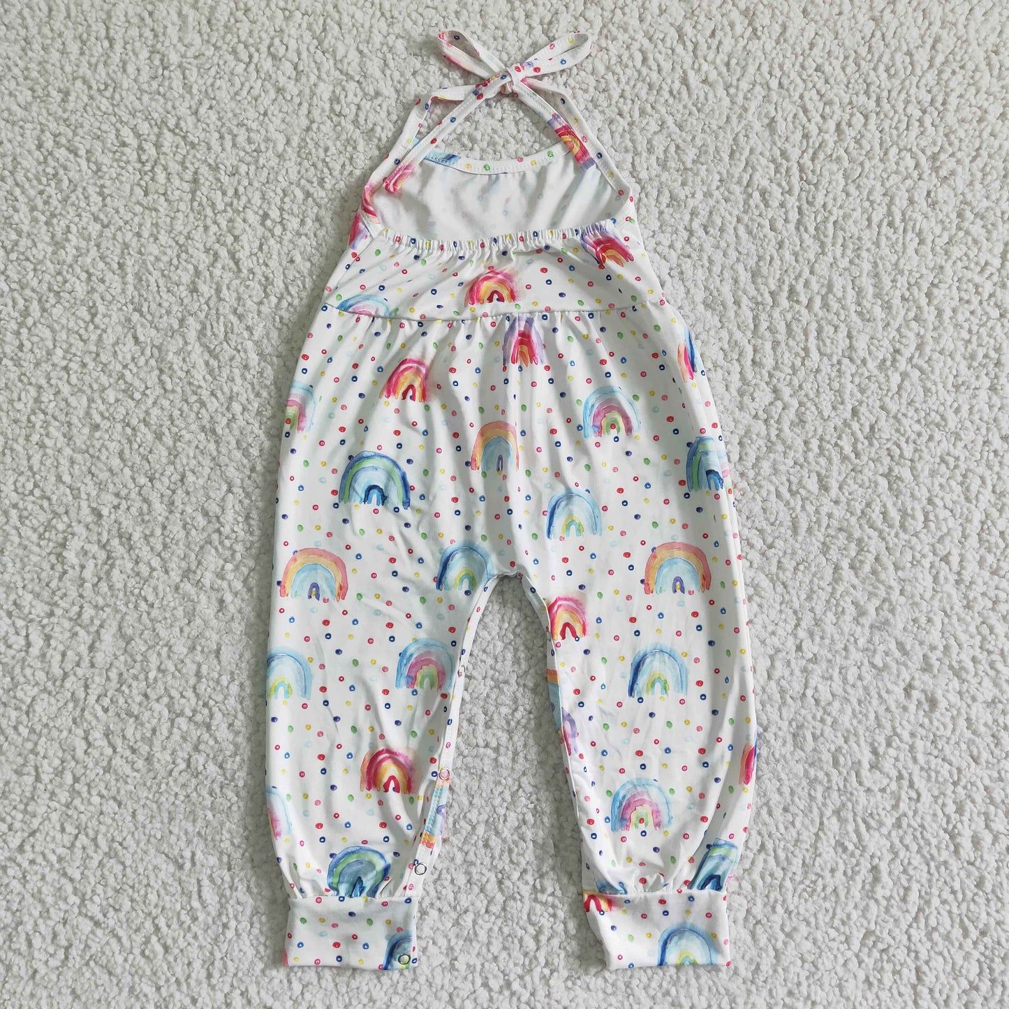 SR0050   Rainbow Pattern White Lace-Up Jumpsuit