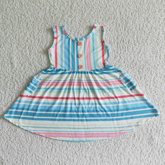 GSD0030 blue, red, yellow striped panel dress