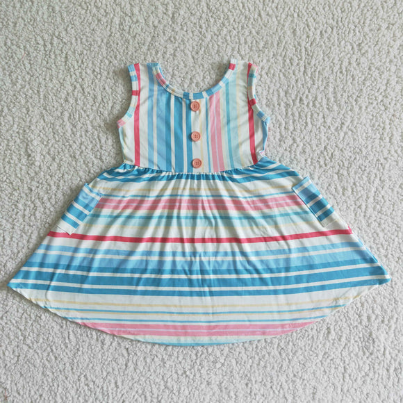 GSD0030 blue, red, yellow striped panel dress