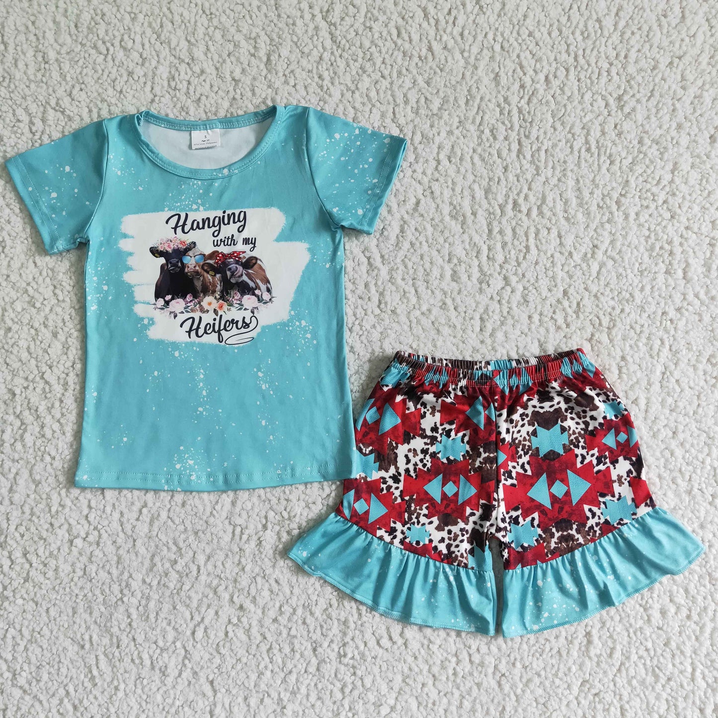 GSD0046   Cow print short-sleeved top with shorts