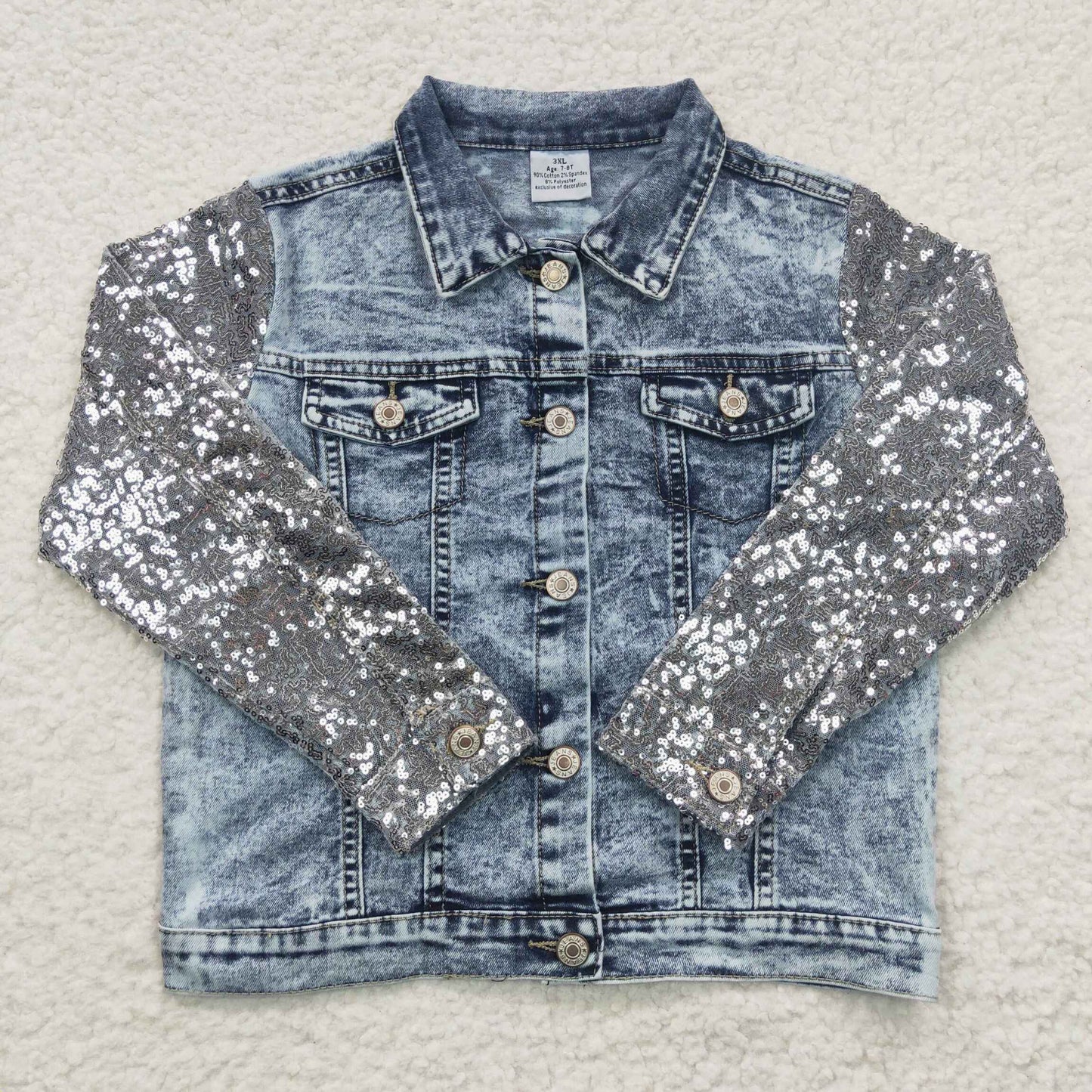 gt0148Blue sequin denim coat