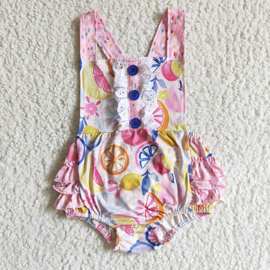S0016 rts Pink Fruit Print Strap Swimsuit Girls