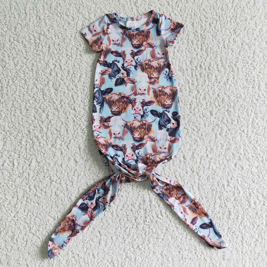 NB0001 Cow Print Short Sleeve Tie Robe