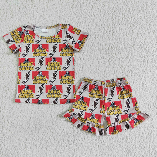 GSSO0119   Girls Alphabet Cow Print Short Sleeve Top and Shorts Set