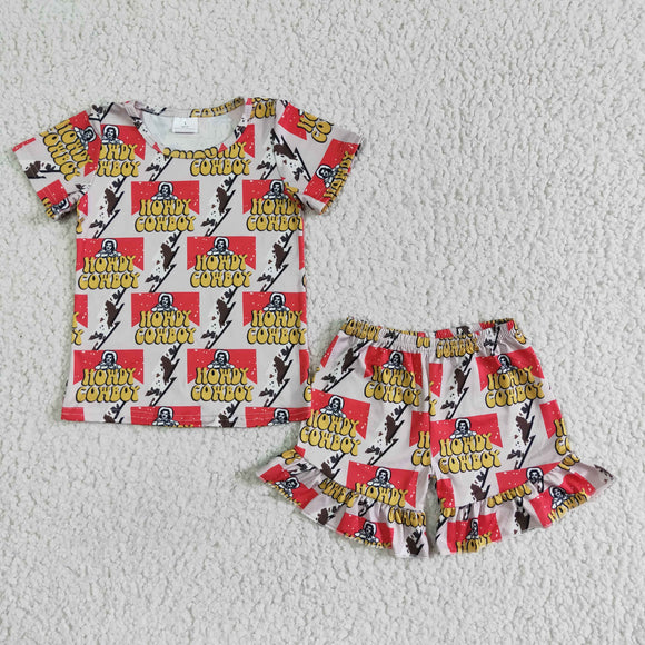 GSSO0119   Girls Alphabet Cow Print Short Sleeve Top and Shorts Set