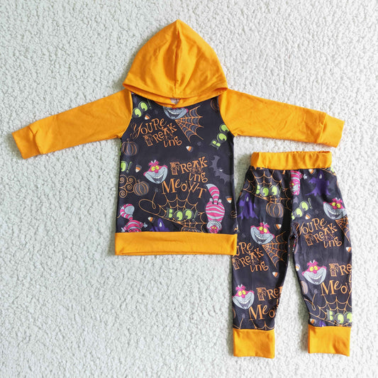 BLP0009 Boys Halloween Striped Cat Hooded Long Sleeve Pants Set