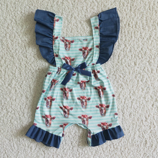 SR0004  Light green bull head pattern short-sleeved top with shorts   jumpsuit