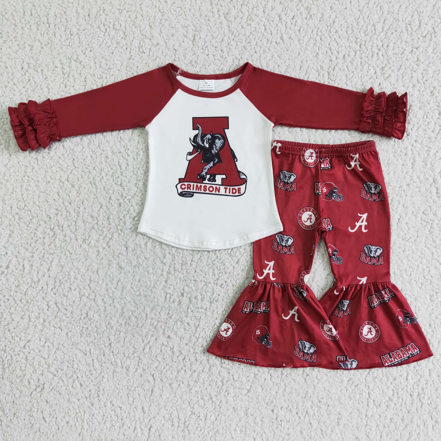 6 A25-1     girl	 A Letter Elephant Pleated Red Long Sleeve Flared Pants Set