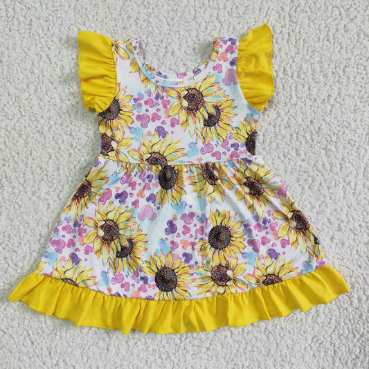 GSD0071  sunflower print short-sleeve dress