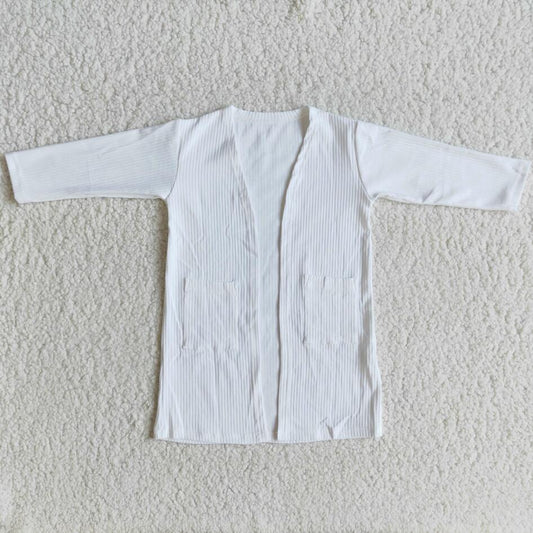 Boutique new cardigan sweaters for girls solid white color cute cardigan baby with pockets soft comfortable spring kid girl's clothing