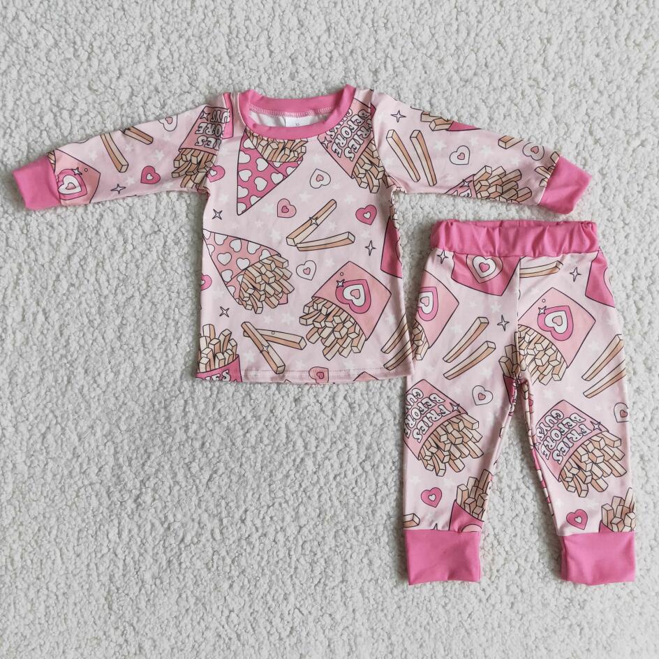 New girls sleepwear pajamas baby Valentine's Day outfits pink girls chips print boutique wholesale kids pajamas set