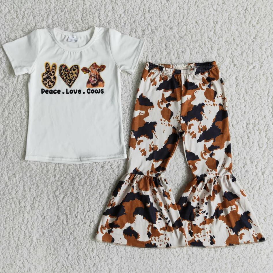 Peace love cows girls clothing sets wholesale RTS no MOQ kids boutique clothing toddler clothes girl little girls clothing sets