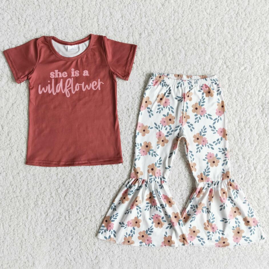 2022 kids clothing She is a wild flower girls wholesale RTS no MOQ best selling kids clothes children girls clothes children