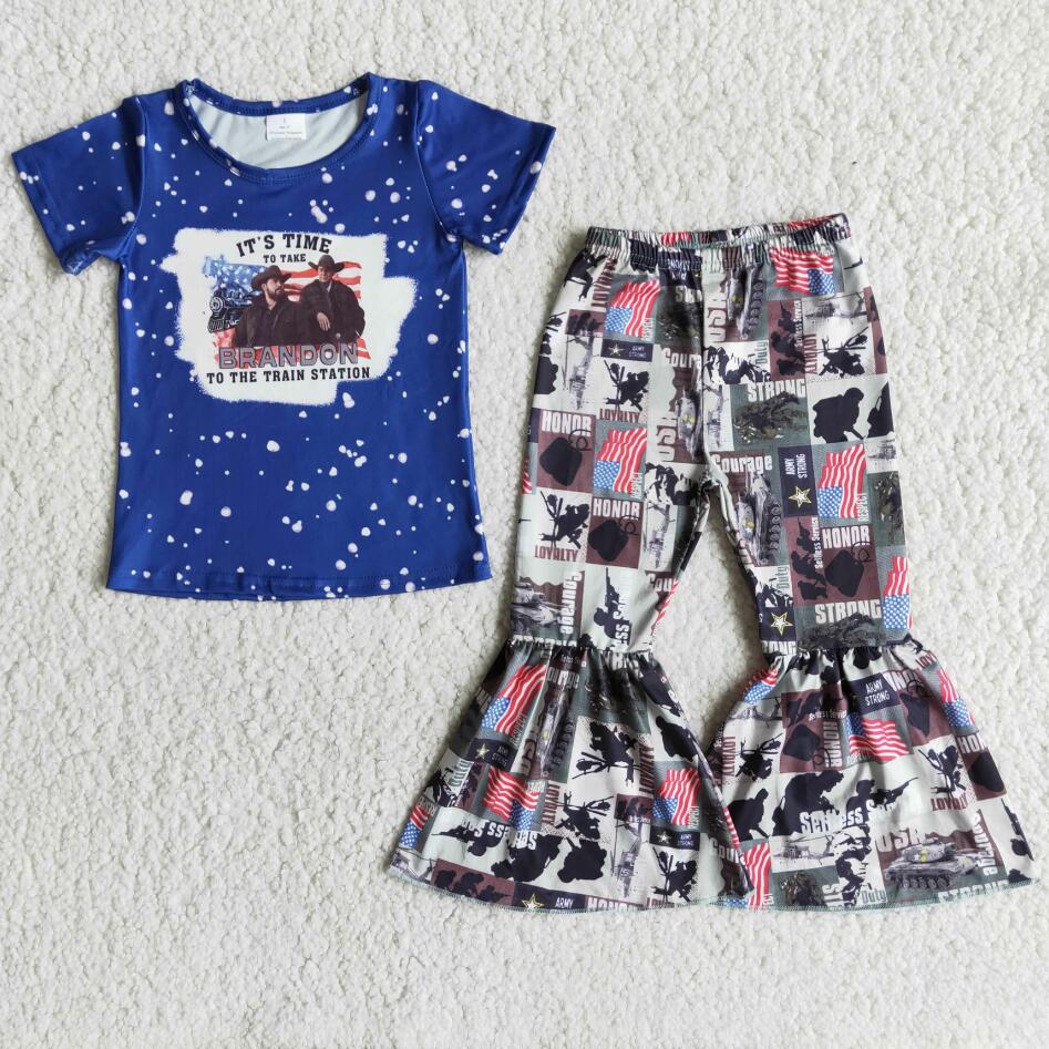 New Fashion Baby Girl Outfit Fashion Top Bell Bottom Pants Two Piece Clothing Set Boutique Outfits Kids