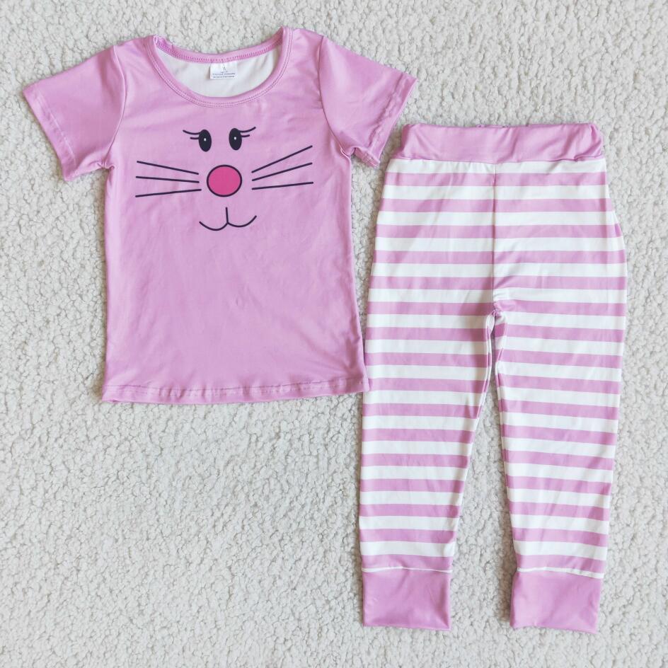 New arrival infant baby girls rabbit design 2pcs pajama set kids Easter day sleepwear children girls no moq spring pajama sets