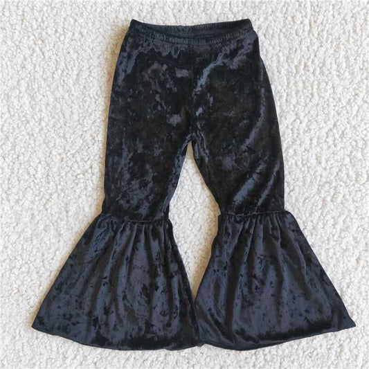 Baby Girls Black Color Velvet Bell Bottom Pants Ready To Shop Christmas Fall Design Thick Fabric Wholesale Kids Children Trousers