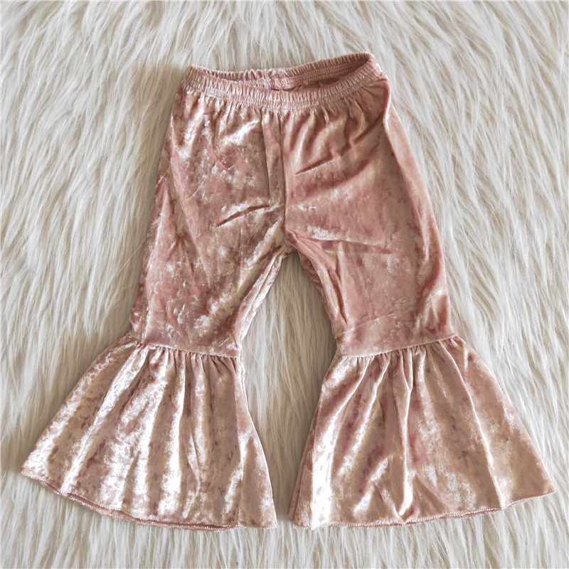 Baby Girls Ivory Color Velvet Bell Bottom Pants Ready To Shop Christmas Fall Design Thick Fabric Wholesale Kids Children Trousers