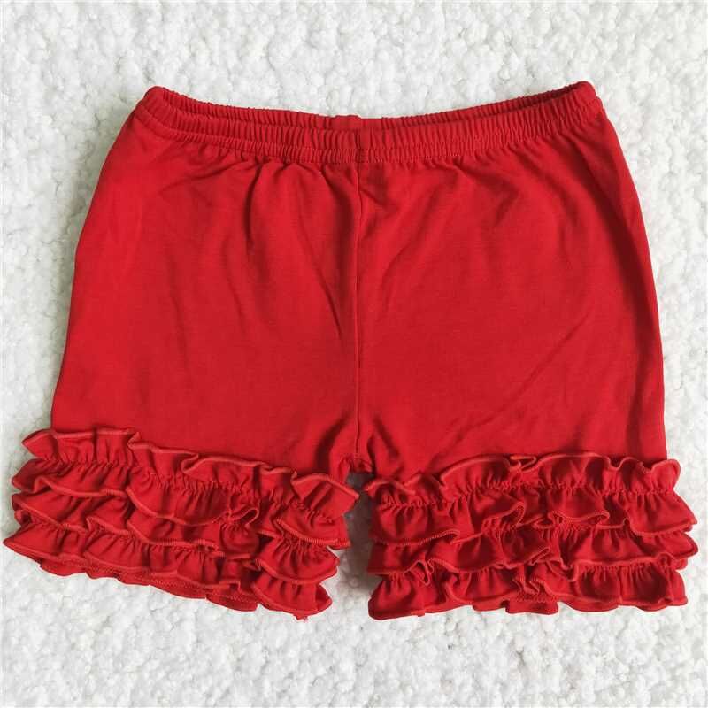 Cotton ruffle shorts boutique clothing for baby girls solid red shorts for summer clothes kids clothing for child