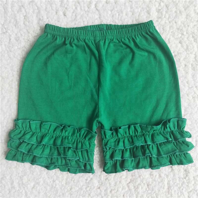 Cotton ruffle shorts boutique clothing for baby girls solid green shorts for summer clothes kids clothing for child