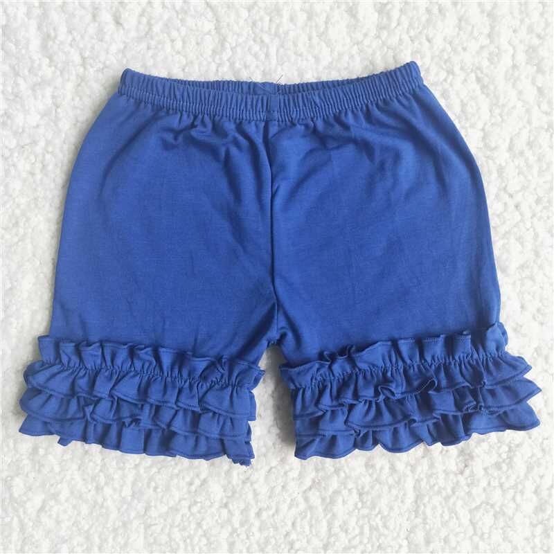 Cotton ruffle shorts boutique clothing for baby girls solid blue shorts for summer clothes kids clothing for child