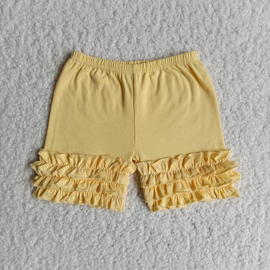 Cotton ruffle shorts boutique clothing for baby girls solid yellow shorts for summer clothes kids clothing for child