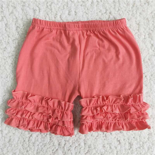 Cotton ruffle shorts boutique clothing for baby girls solid coral red shorts for summer clothes kids clothing for child