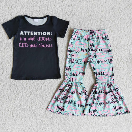 toddler spring two piece outfit baby kids clothing set pants baby 2 piece outfit girl letter print black top bell bottom pants