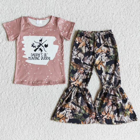 spring little girl boutique stacked pants cotton two piece set kid clothing set girl short sleeve top bell bottom pants outfit