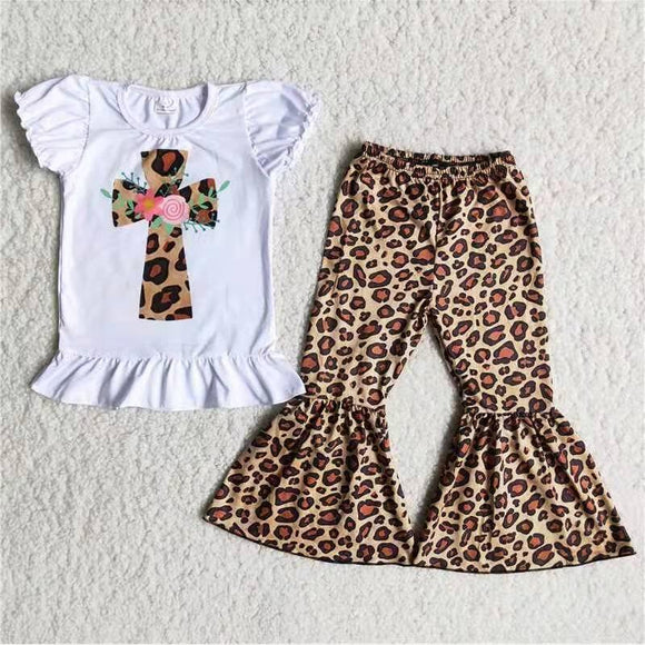 new girl spring clothing set short sleeve top leopard pant fashion 2 pcs kids girl outfit set casual baby girl clothes set