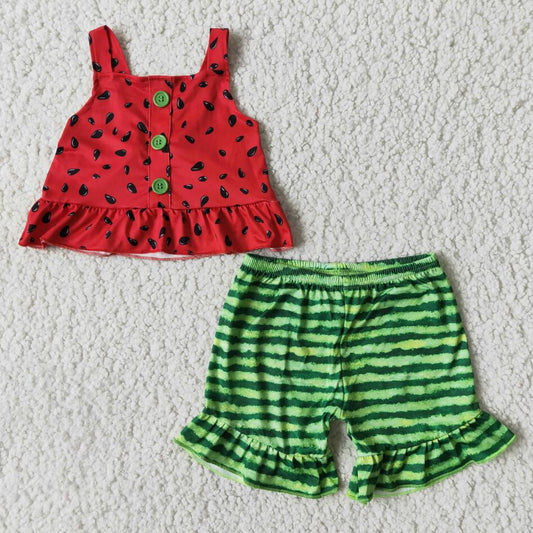 RTS girl summer clothes flutter sleeves watermelon ruffles shorts sets baby clothing sets kids wear clothing