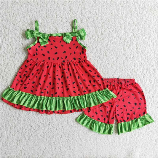 RTS girls clothes red watermelon ruffle shorts sets kids clothing sets lovely toddler girl clothes