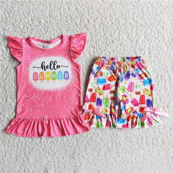 RTS girls clothes new arrive ice cream pink kids clothing sets lovely toddler baby girl clothes