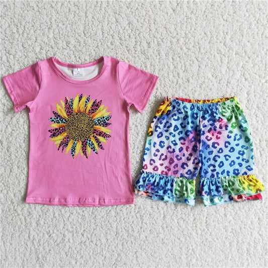 RTS girls clothes new arrive sunflower purple kids clothing sets lovely toddler baby girl clothes