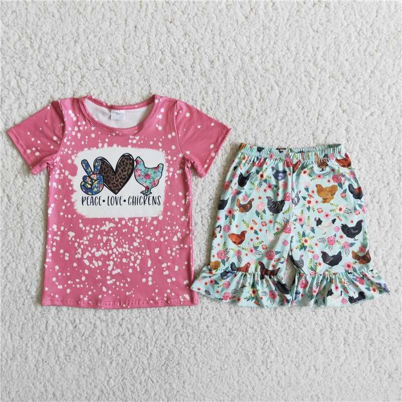 RTS girls clothes new arrive chicken kids clothing sets lovely toddler baby girl outfit