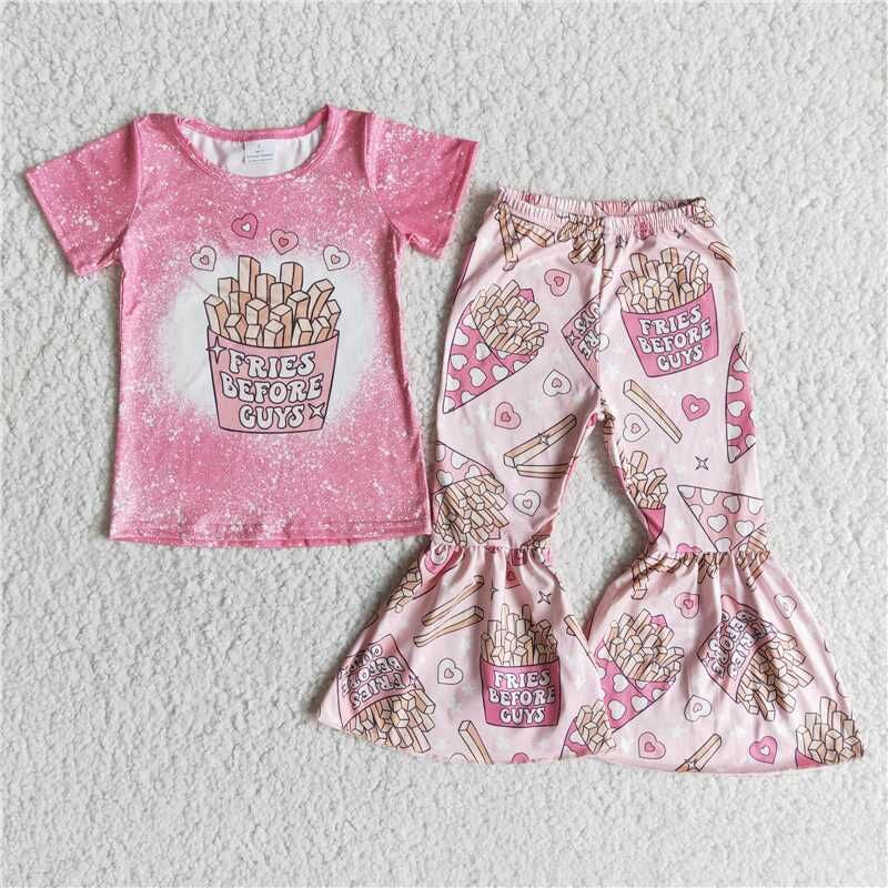 popular infant toddle girls pink short sleeve top bell bottom pants outfits children girls spring summer clothing baby outfit