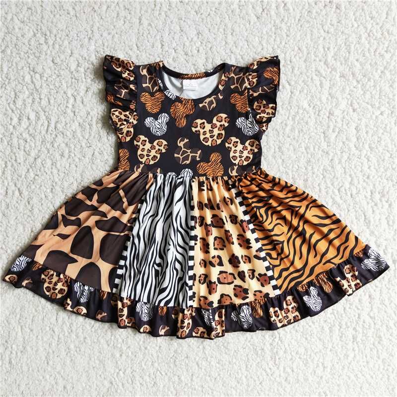 new arrive boutiques summer dress for baby girl short sleeve leopard twirl dresses kids boutique clothing children's clothes