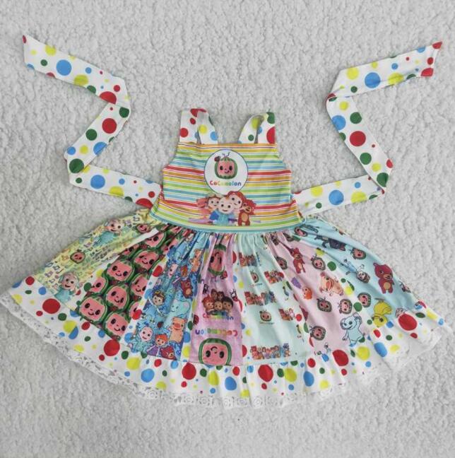 boutiques summer lovely girl short sleeve twirl dresses cute kids party wear boutique clothing