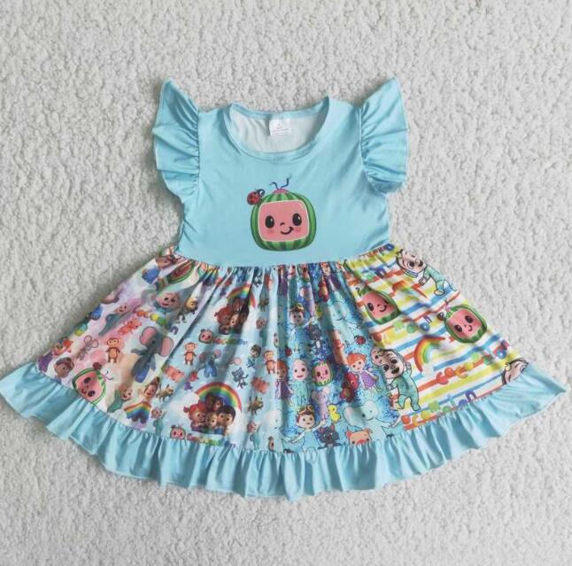 boutiques summer lovely little girl short sleeve twirl dresses cute kids party wear boutique clothing