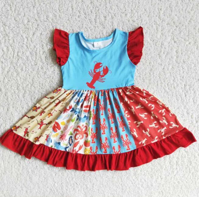 boutiques summer lovely little girl short sleeve twirl dresses cute kids crawfish boutique clothing