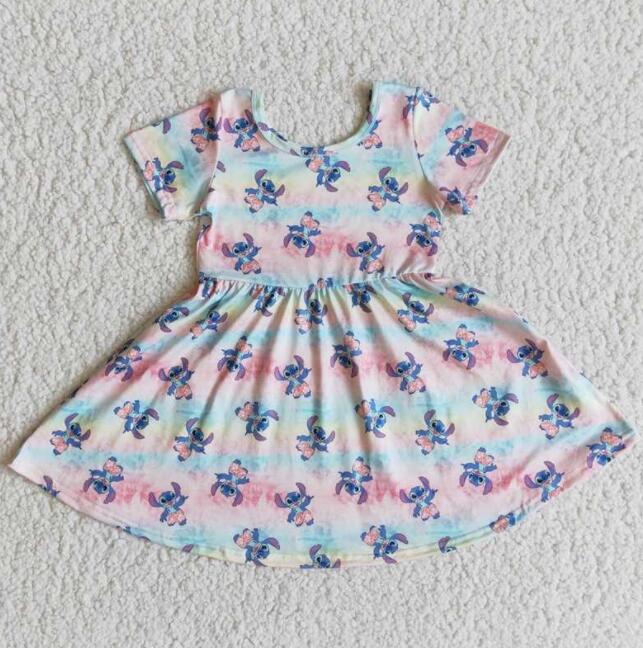 popular new arrive boutiques summer short sleeve twirl dresses cute kids boutique clothing children clothes