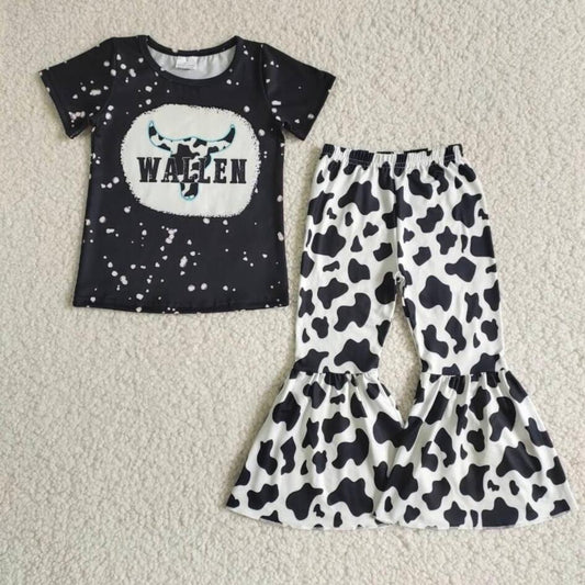 new arrival Cow bell bottom pant Spring clothing boutique clothes wholesale RTS NO MOQ girls toddler girls clothing set