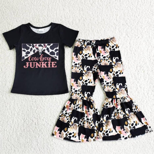 Animal Print Short Sleeve Black Girls Clothing Sets Summer Milk Silk Girls Outfits